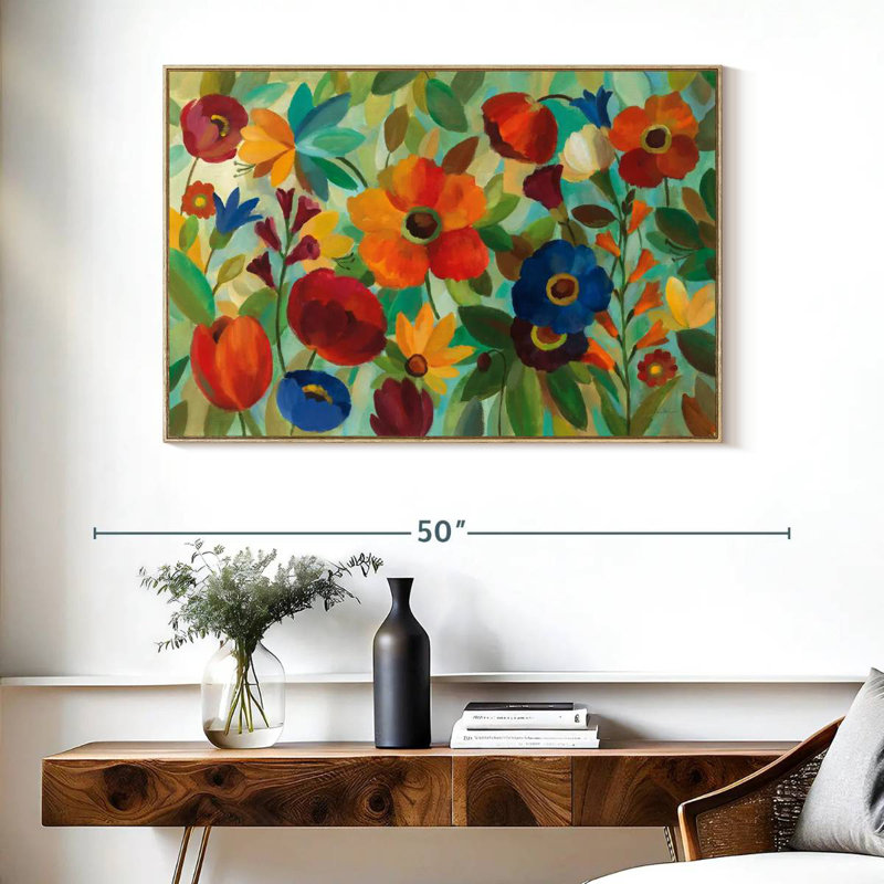 Été floral III, Cadre flottant en bois naturel, 40 po x 27 po