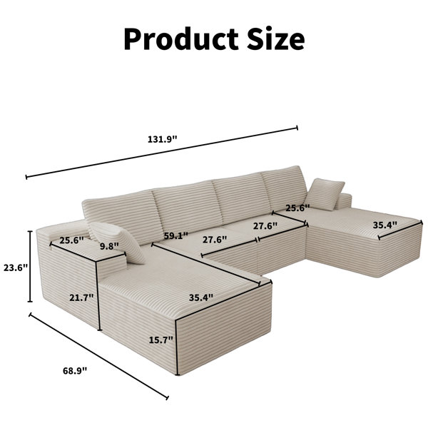 Latitude Run® 131.9" Boneless Sectional Sofa Couch Modular Sleeper, 4 ...