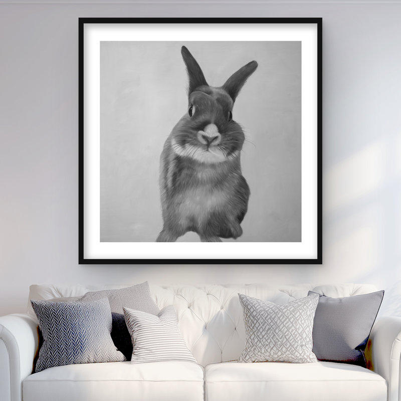Drôle de lapin gris - animaux de compagnie encadré blanc, H 36 po x l 36 po