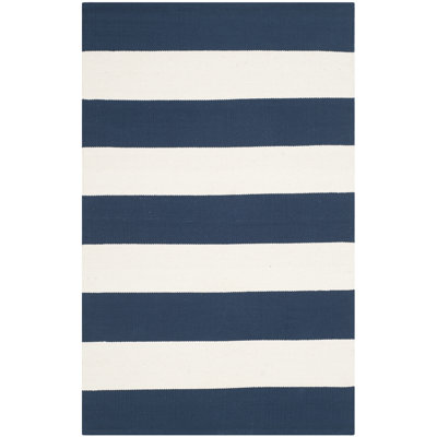 Brookvale Striped Handmade Flatweave Cotton Navy/Ivory Area Rug
