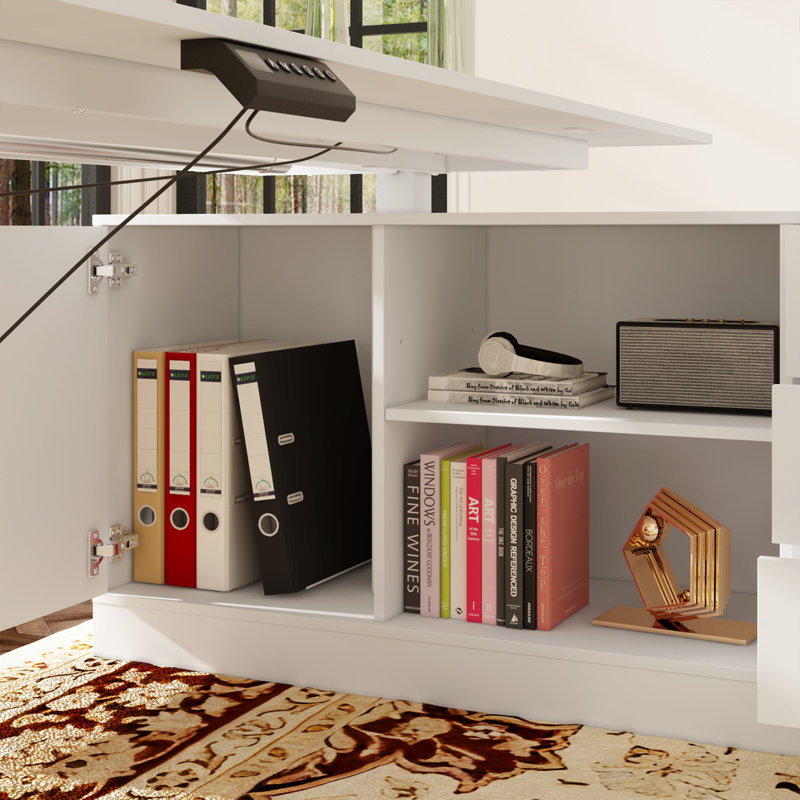 Cyril Adjustable L-Shaped Metal Base Standing Desk, White/White