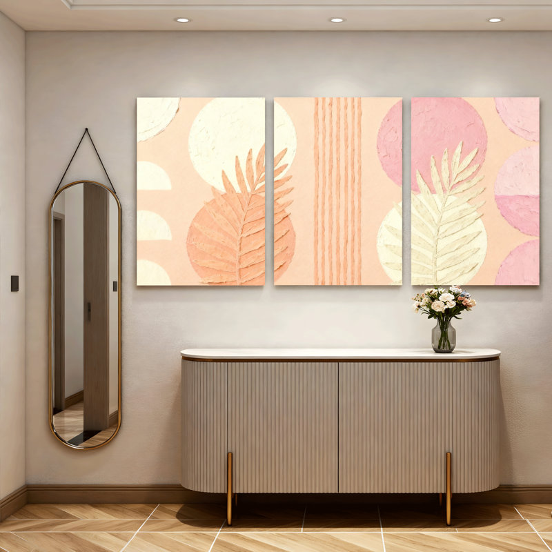 Feuille tropicale et art abstrait sur toile, motif bohème moderne (ensemble de 3), H 18 po x l 36 po