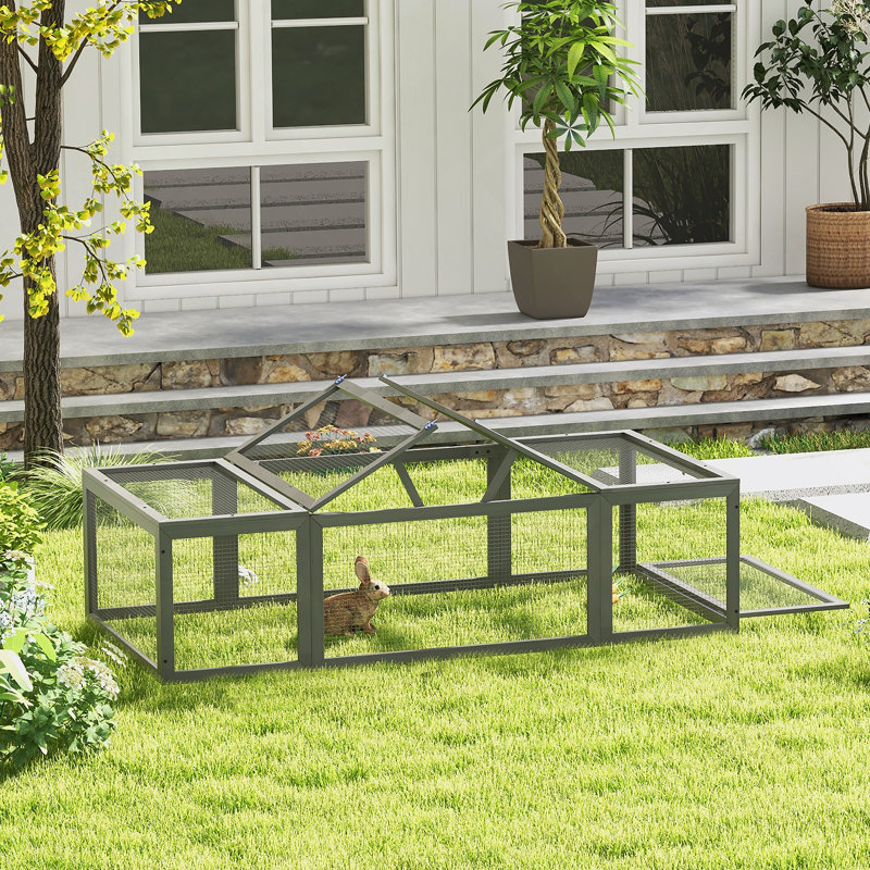 Cage à lapins extérieure en bois avec intérieur spacieux et portes verrouillables pour animaux de compagnie, Gris