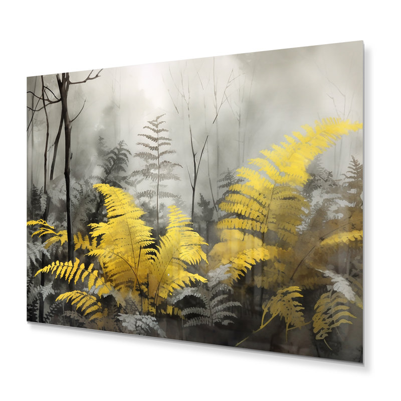 Fougère jaune gris rêve II - décoration murale florale en métal, H 30 po x l 40 po x P 1 po