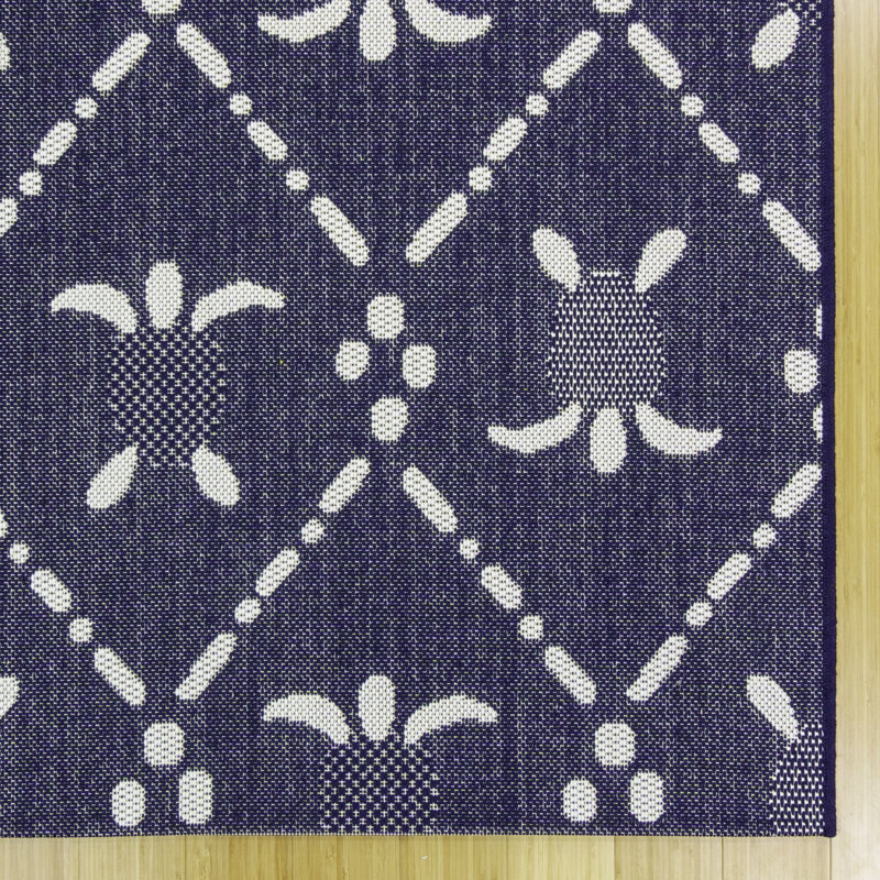 Reyn Spooner Kona Coast Royal Honu Navy Blue Sea Turtle Flatweave Indoor/Outdoor Area Rug, Rectangle 6'6" W x 9'6" L