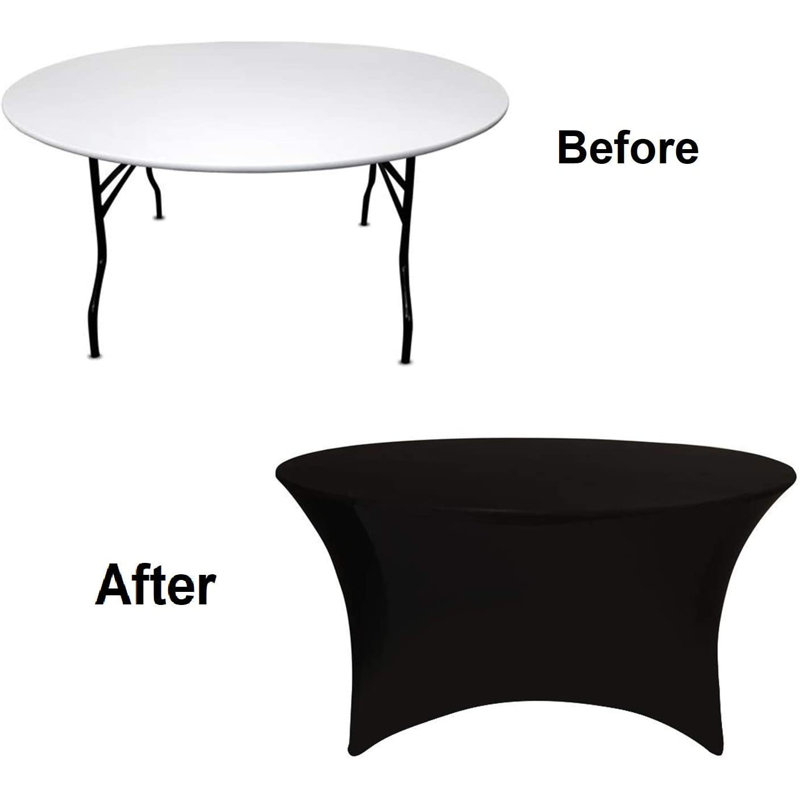 Ebern Designs 5Ft Spandex Tablecloth Round Shape Dry Bar Stretchable Table Cover For Wedding & Birthday Party Decor, Banquet, Home & Event Decoration (Black, 2Pcs)