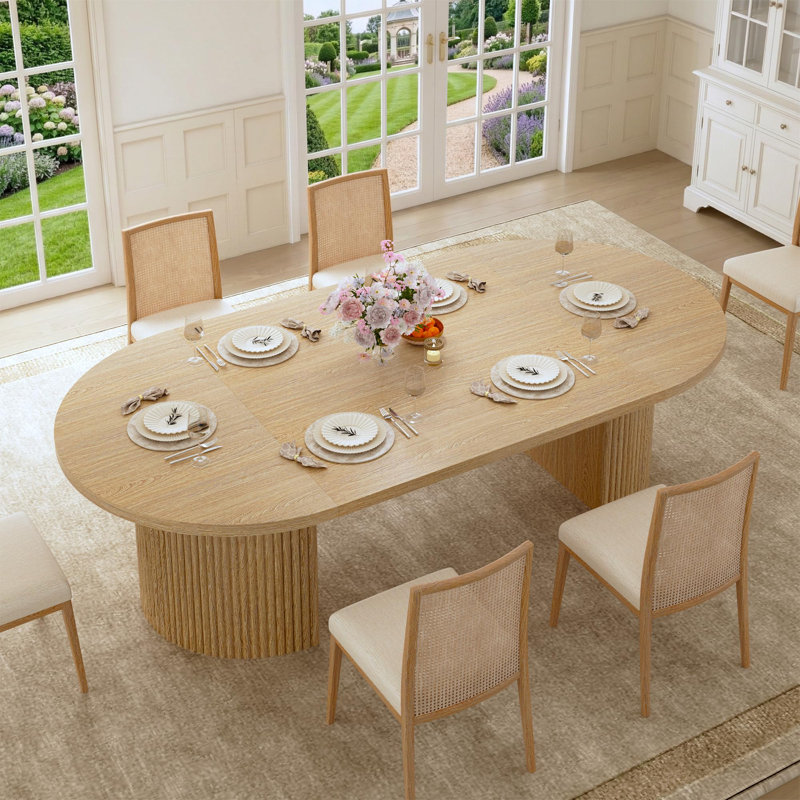 Table de salle à manger extensible ronde pour 4 à 8 personnes, Bois naturel