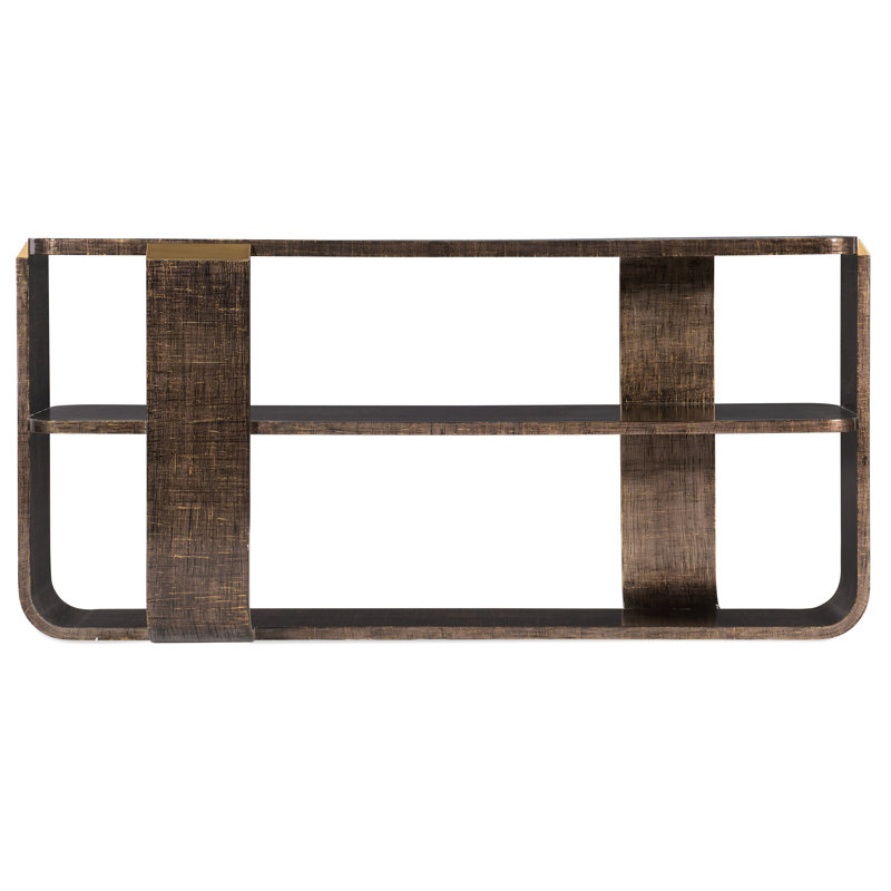 Transitional Edmun 68'' Brown and Gold Metal-Accented Console Table with Storage