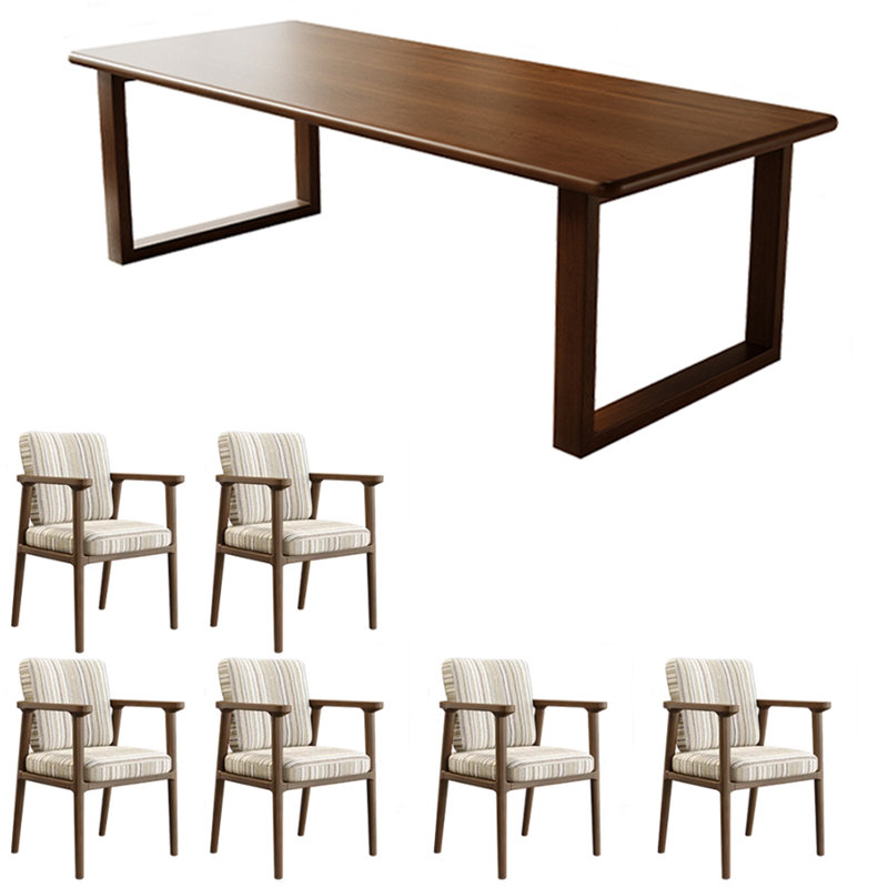 Simple And Modern Dining Table And Chairs 6 - Person Solid Wood Solid Wood Top Double Pedestal Dining Set