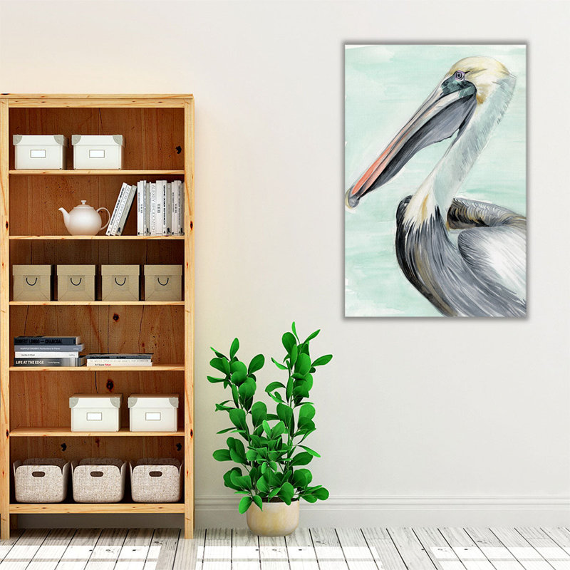 Turquoise Pelican II - reproduction d'art sur toile, H 30 po x l 20 po