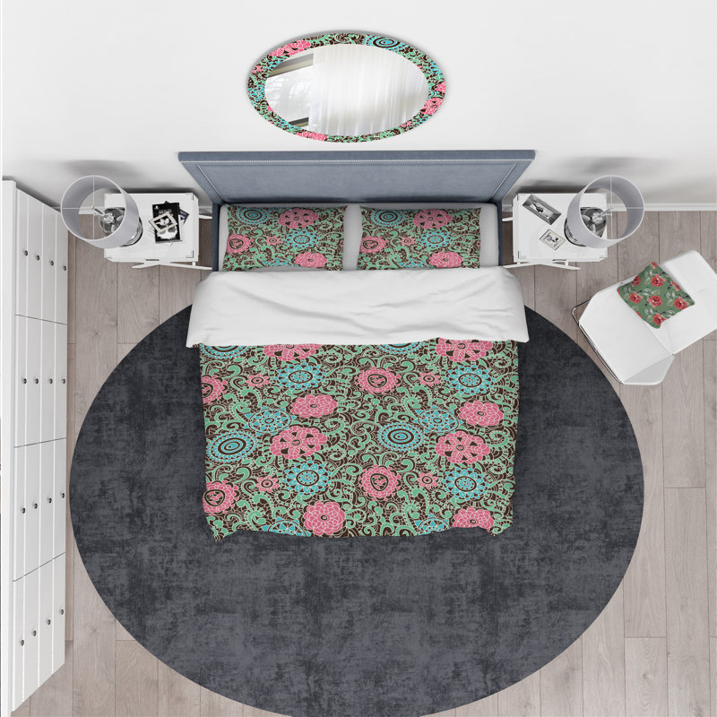 Ensemble de housse de couette designart fleurs, Housse de couette très grand + 2 taies décoratives