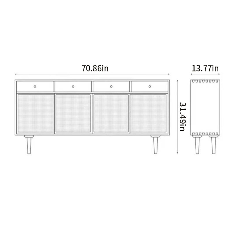 Buffet en rotin d'hévéa, 31.49" H x 70.86" W x 13.77" D