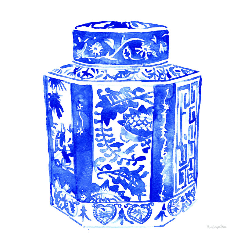" Chinoiserie Vase I " by Mercedes Lopez Charro Painting Print, 12" H x 12" W