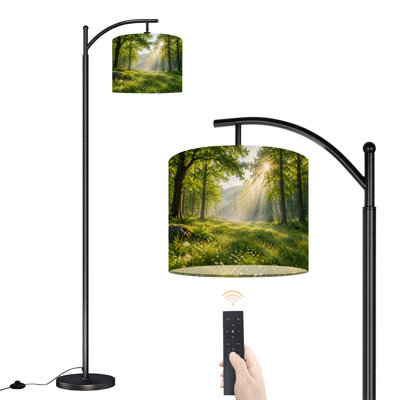Lampe sur pied arquée avec abat-jour réglable, lampe sur pied « Prairie verte ensoleillée », 3 températures de couleur, intensité variable, avec interrupteur au pied pour chambre à coucher