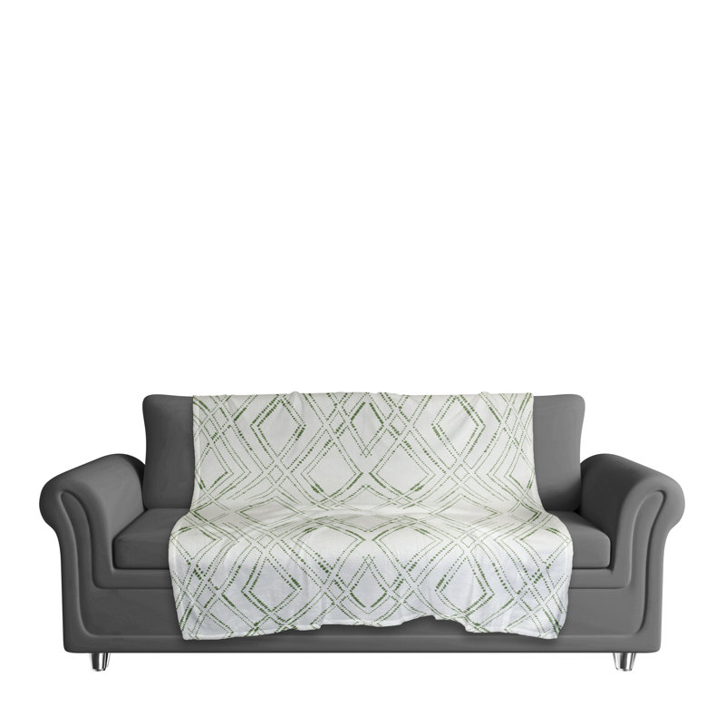 Hand Woven Throw Blanket, White/Green