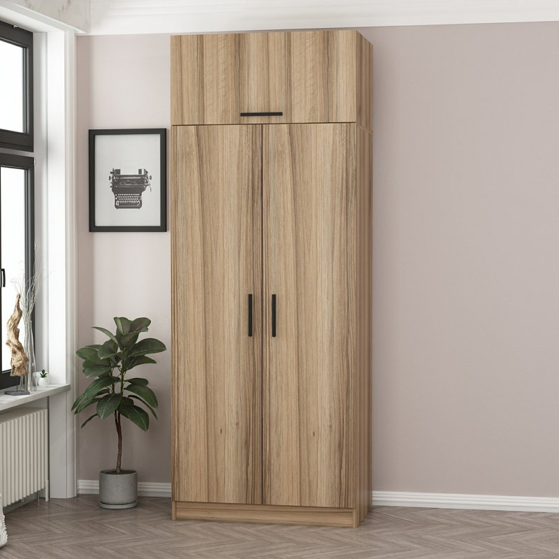 Armoire moderne, couleur chêne, 35,4 po x 92,5 po x 20,5 po | 100% panneau de particules enduit de mélamine, épaisseur: 0,7 pouce | Tablette de 5 kg, conception élégante pour des solutions de rangement élégantes dans n'importe quelle chambre à coucher
