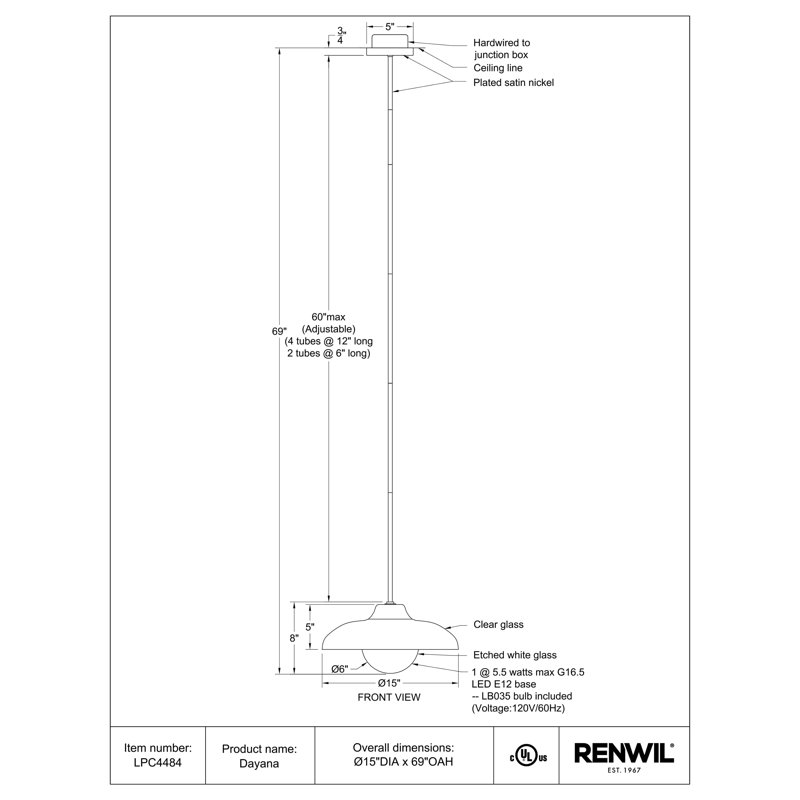 Dayana 1 - Light Pendant by Renwil