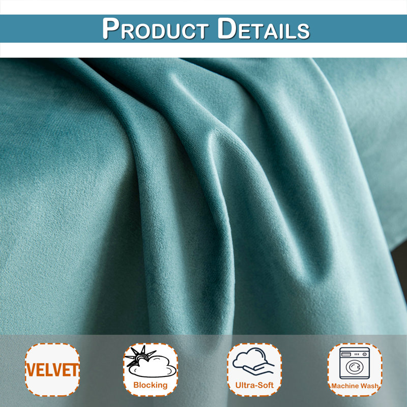 Lauier Velvet Blackout Curtain Pair, 52" W x 84" L, Teal