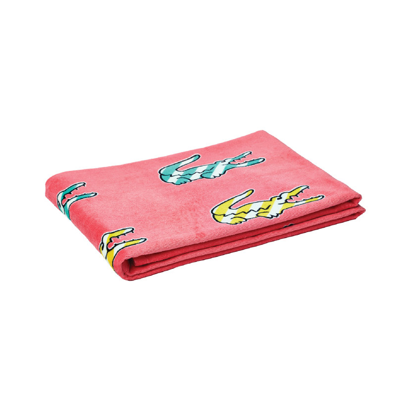 Lacoste Oversized Cotton Velour Beach Towel 36x72 – Quick-Dry Absorbent Reversible Terry Loop Back, Soft Luxury Pool & Beach Towel, Rainbow Big Croc