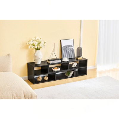Meuble télé réglable modulaire, console de rangement ouverte noire, centre de divertissement moderne avec plusieurs compartiments, tablette multimédia Freestyle