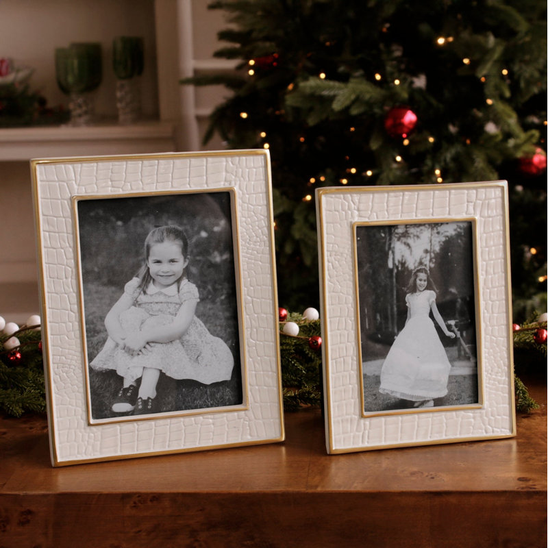 Encanto Croc Rectangle Picture Frame, Cream, 5" W x 7" H