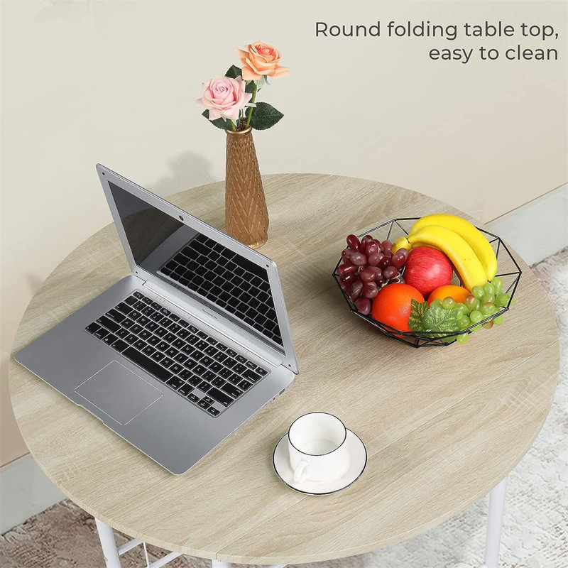 Dellview Drop Leaf Dining Table For Small Space,Small Kitchen Table Set For 2,Round Folding Table With 2 Chairs For Home,Kitchen,Apartment