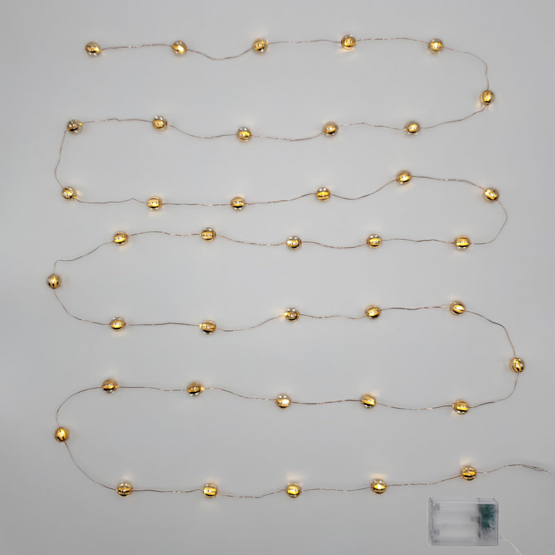 Crumpton Battery Operated LED Mini String Lights with Gold Balls