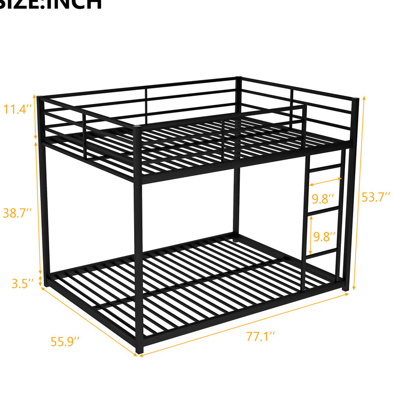 Black Metal Full Over Bunk Bed With Convenient For User- Climb, Full Over Full, Black