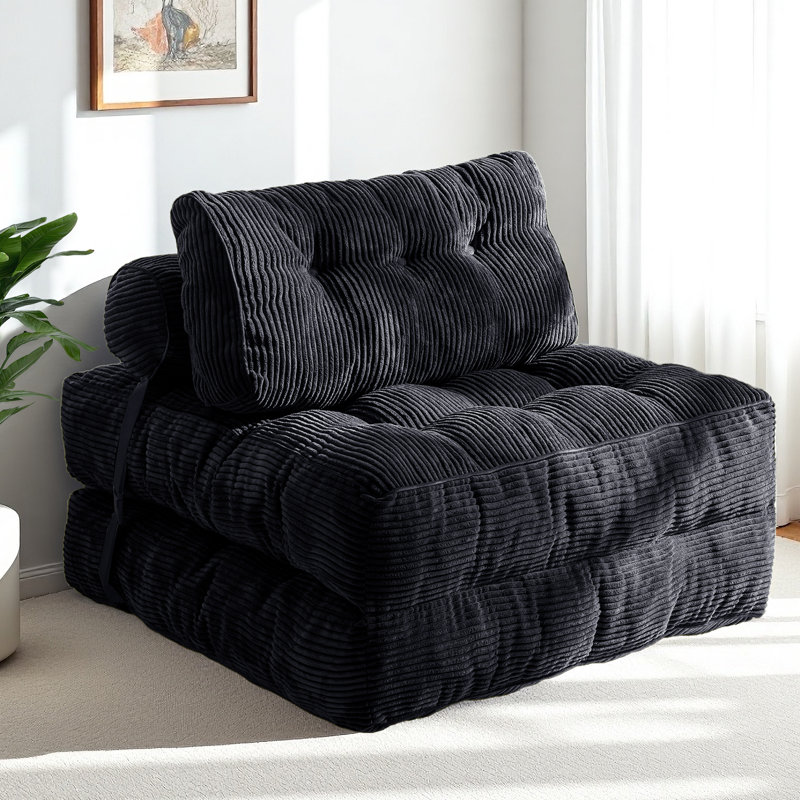 Medium Corduroy Bean Bag Chair,fold floor Bean Bag sofa bed, Black Corduroy