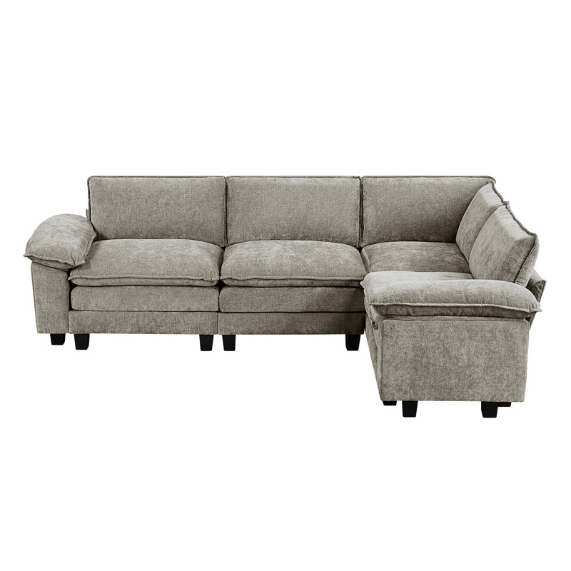 Modulaire 4 de style contemporain avec structure en bois et revêtement en chenille foncé 4 dans des dossiers réversibles en mousse haute de conception moderne