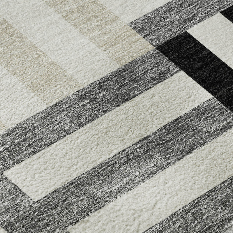 Premium Machine Washable Mayfield AMF2332 Geometric Rug, 2'6" x 3'10", Black