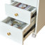  White Wood 4 Drawer Nightstand, Home Office Cabinet with Removable Casters, Living Room End Table with Glass Top Panel, Bachelor Dresser