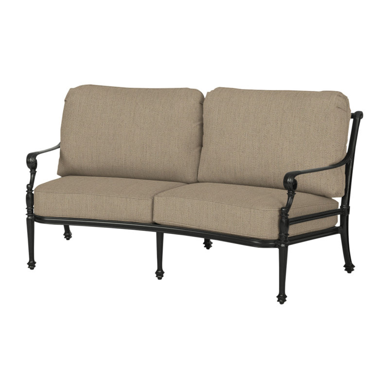 Grand Terrace Curved Loveseat with Sunbrella Cushion, Desert Bronze, Canvas Heather Beige Sunbrella® Canvas