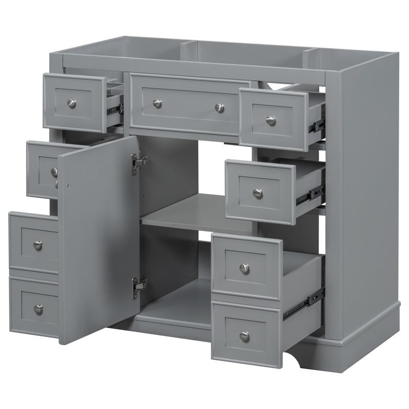 Meuble-lavabo, une armoire de rangement et six tiroirs, Gris