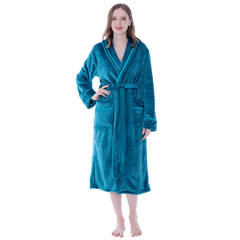 Peignoir mi-mollet en molleton avec poches, Bleu mer, 2TG