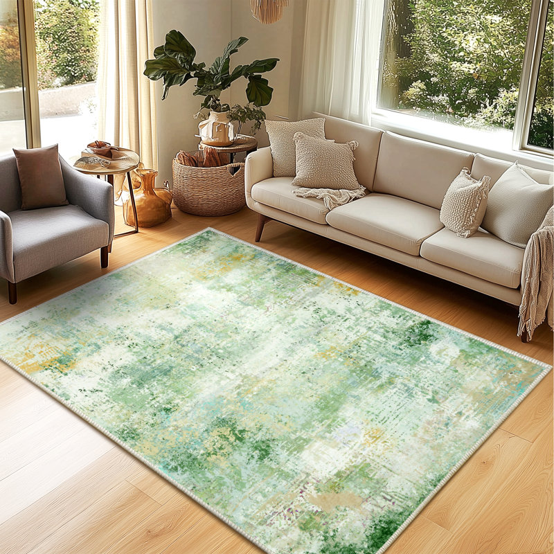 4x6ft Machine-washable Carpet, Cashmere-Look Rug with Non-Slip Backing and Durable Edging, Modern Oil Painting Style Rug Suitable for Living Room, Bedroom, Dining Room