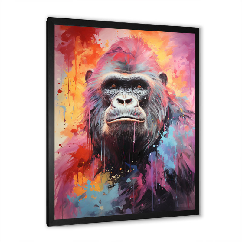 Rose et noir Popart Gorilla - imprimé, H 20 po x l 12 po x P 1 po, Cadre simple noir
