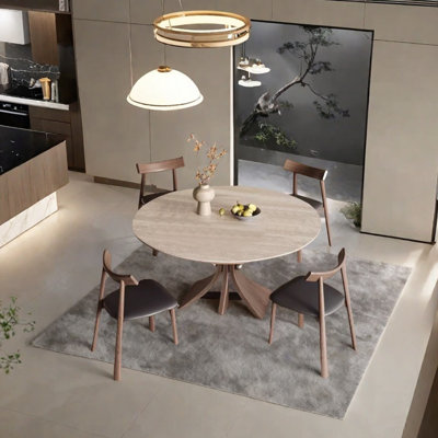 Ensemble de table de salle à manger rond en pierre frittée minimaliste