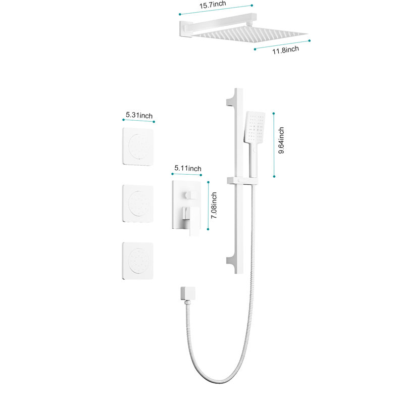 Shower System For Bathroom, , Brass Material, Head, Hand Shower, Slide Bar Functional Bathroom With Rain - Bar, Bodysprays, Brass