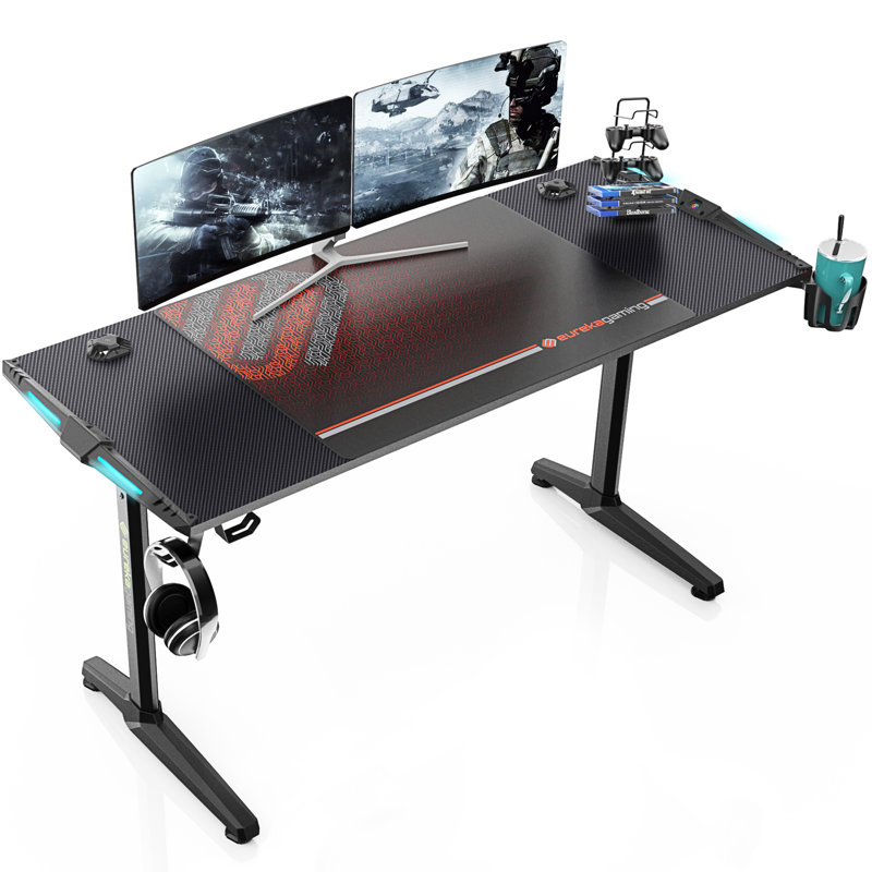 Metal Base Computer Desk with Power Outlet