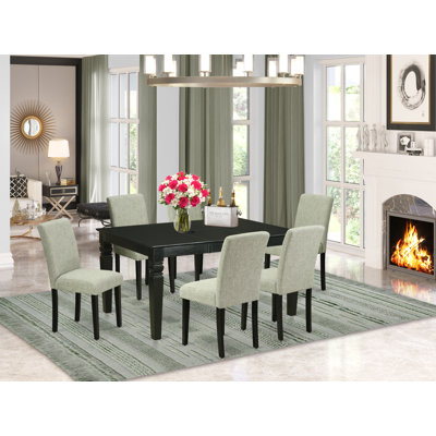 5 Piece Dining Set Includes a Rectangle Dining Room Table with Butterfly Leaf and 4 Shitake Linen Fabric Upholstered Parson Chairs, Black