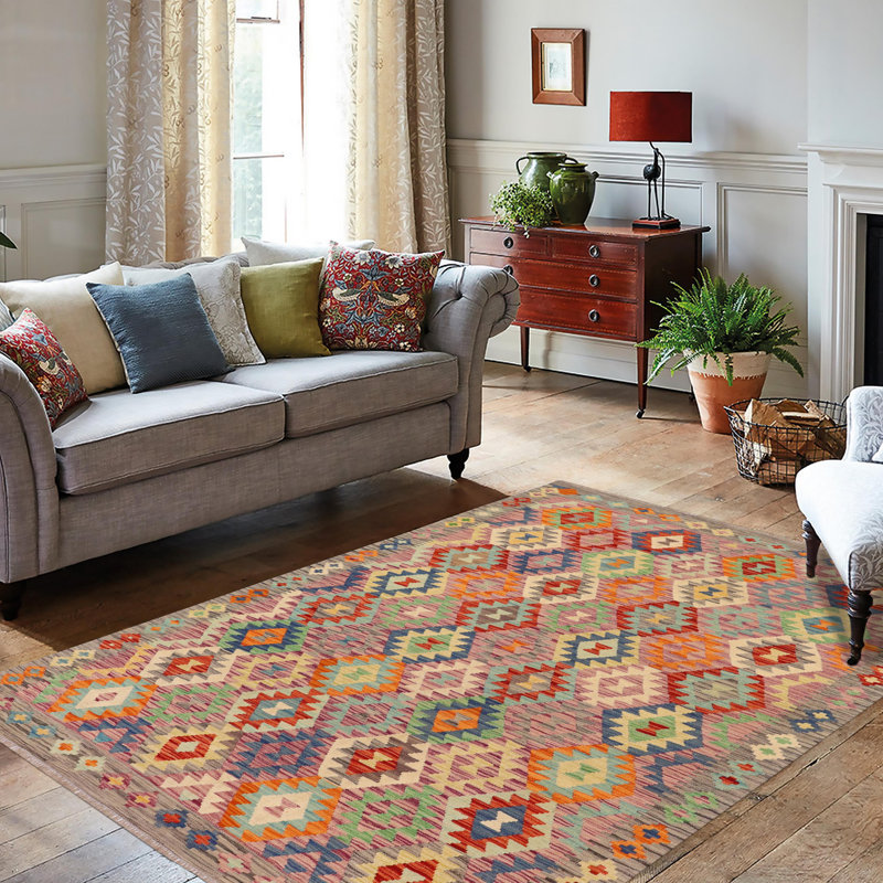 Tapis gris / bleu / beige en laine noué à la main et rectangulaire 5 pi 11 po x 7 pi 9 po Steinsel