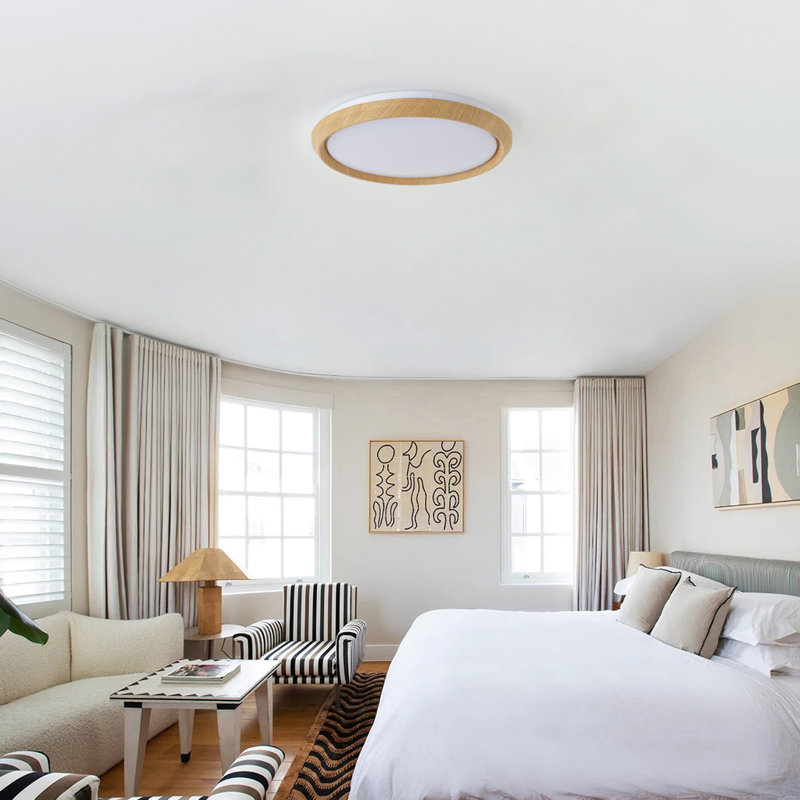 Dimmable Wood LED Flush Mount Ceiling Light, 5CCT 3000K-6000K Modern Round Close to Ceiling Lighting Fixtures for Bedroom, Kitchen, Hallway, Laundry Room