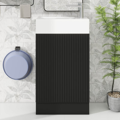 18.6 Inch Space-Saving Bathroom Vanity With Sink – Cabinet With Double-Layer Shelf, Toilet Paper Holder, Quiet Soft-Close Door And Left/Right Mount Option