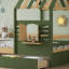 Whimsical House Bed With Storage - Wooden Single Children's Bed With Opening Window (Green)