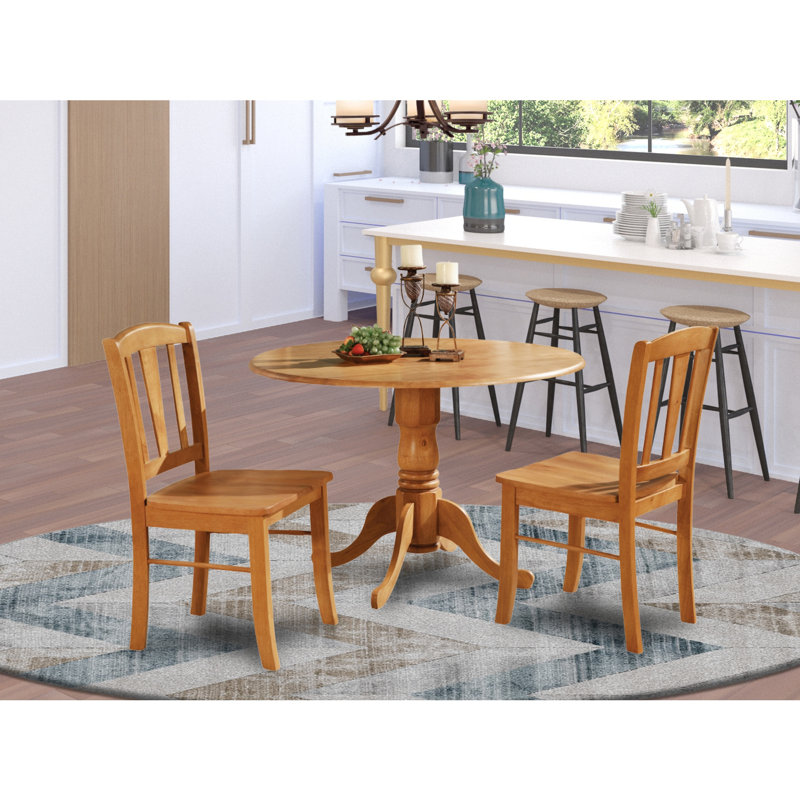 Natural Oak Finish Solid Wood Top - Dining Room Set, 3 Pieces: 1 Table, 2 Chairs