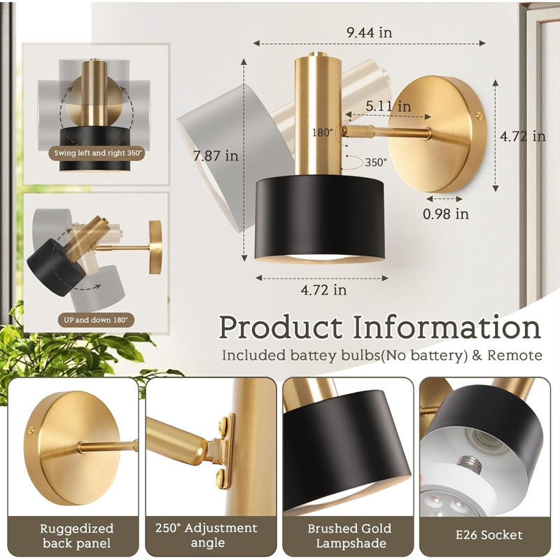 Battery Operated Wall Sconces Set Of 2, Modern Wireless Wall Lights With Remote Control, Adjustable Color Temperature And Brightness, Memory Function, Easy Installation For Bedroom, Living Room, Corridor