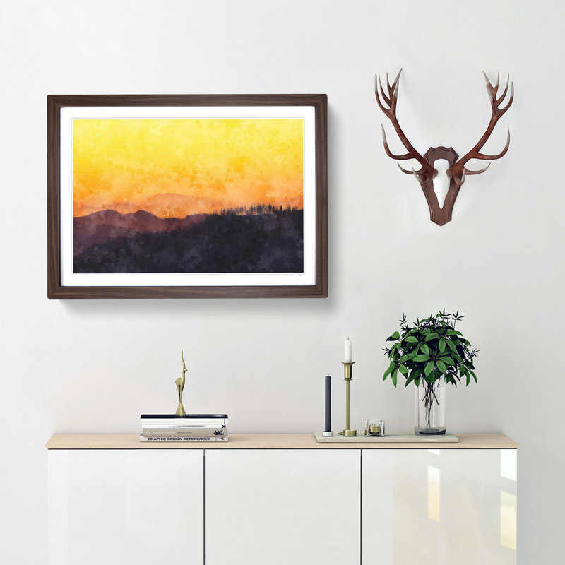 Sunset View - Picture Frame Painting Print, 33cm H x 45cm W x 2cm D, Walnut Framed