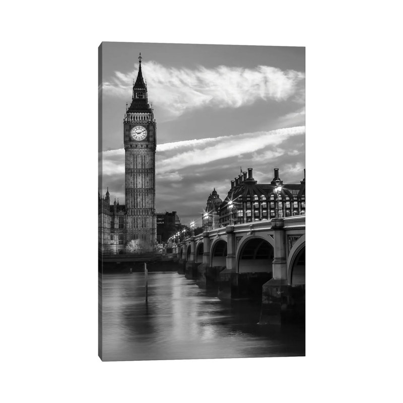 «Evening at Westminster Bridge Mon monochrome» par Melanie Viola - reproduction de photo sur toile tendue