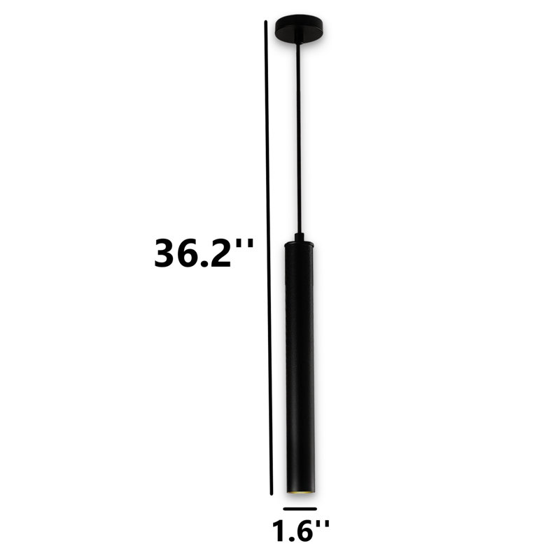 Adjustable Height Modern Black Cylinder LED Pendant Light